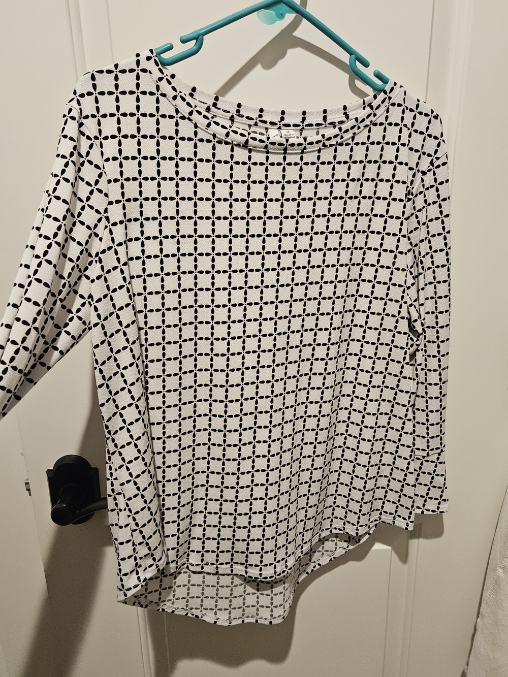Elle Black & White Grid Boatneck Top